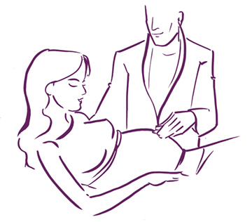 Illustration: Schwangere Frau mit Arzt 