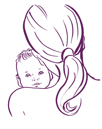 Frau mit Baby im Arm.