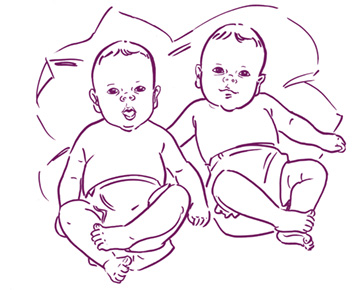 Illustration: Zwei Babys im Bett 